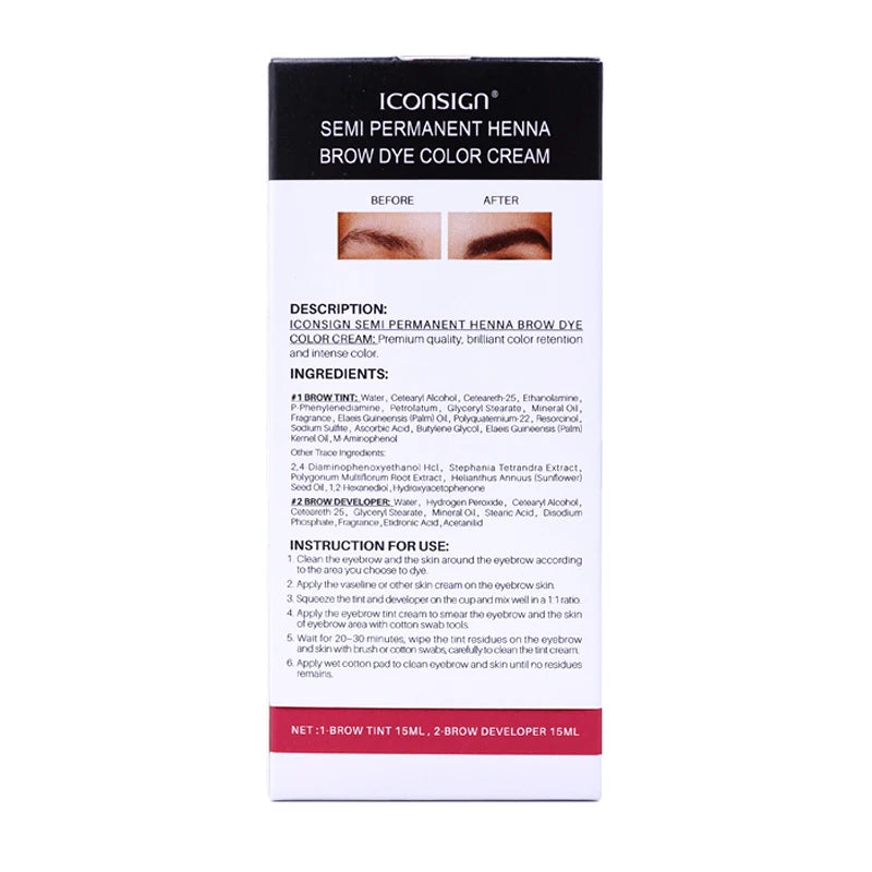 Fast Drying Henna Eyelash and Brow Dye Tint Set - Semi-Permanent Cream for Eyebrow and Lash Coloring