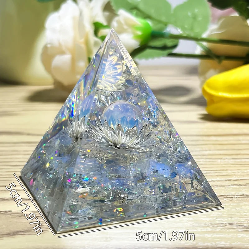 Decorative White Lotus Flower Opal Pyramid for Home Interior Energy & Decor