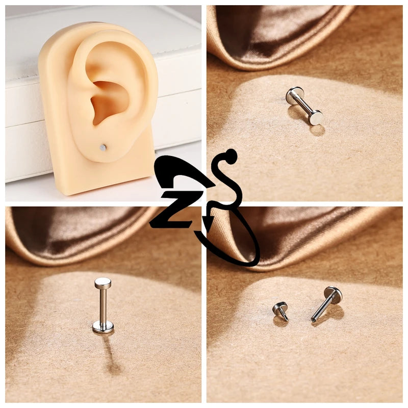 Stainless Steel Lip Studs with Cross & Star Shapes - Labret Piercing Jewelry 16G/18G 6/8mm
