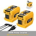 Portable Power Inverter 220W for DeWalt 20V Batteries, AC & USB Outlets, LED Light for Camping & Emergency