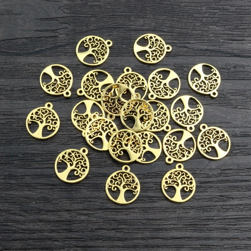 10pcs 12x10mm Stainless Steel Gold Plated Tree of Life Charms for Jewelry Making