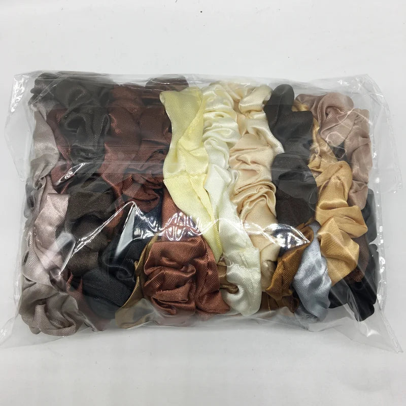 Bulk Satin Scrunchies Hair Ties Set - 100 Colors, Small 6.5cm for Women
