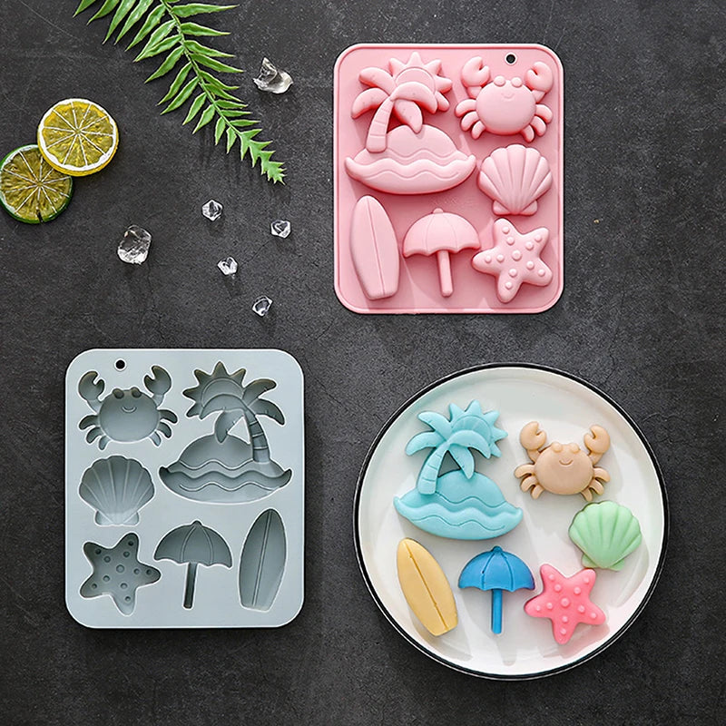 6-Cavity Tropical Beach Silicone Mold for Candy Chocolate Cake Decorations