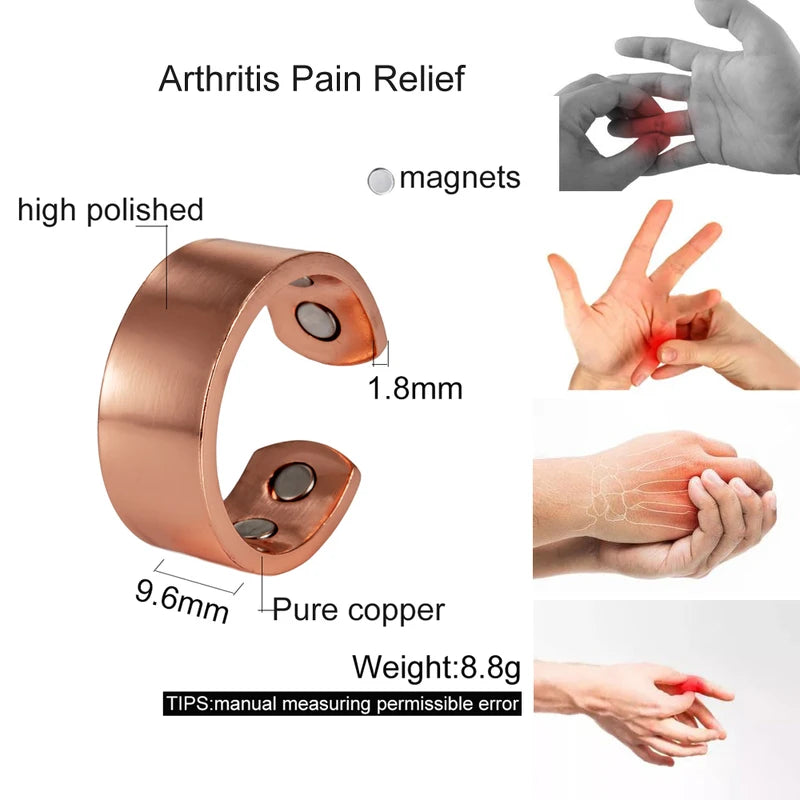 Magnetic Copper Rings Adjustable Open Cuff Jewelry for Pain Relief and Energy Balance
