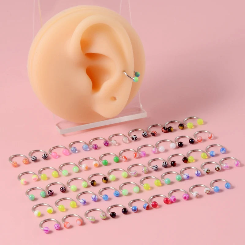 50PCS Colorful Body Piercing Jewelry Set - Nose, Septum, Eyebrow, Ear
