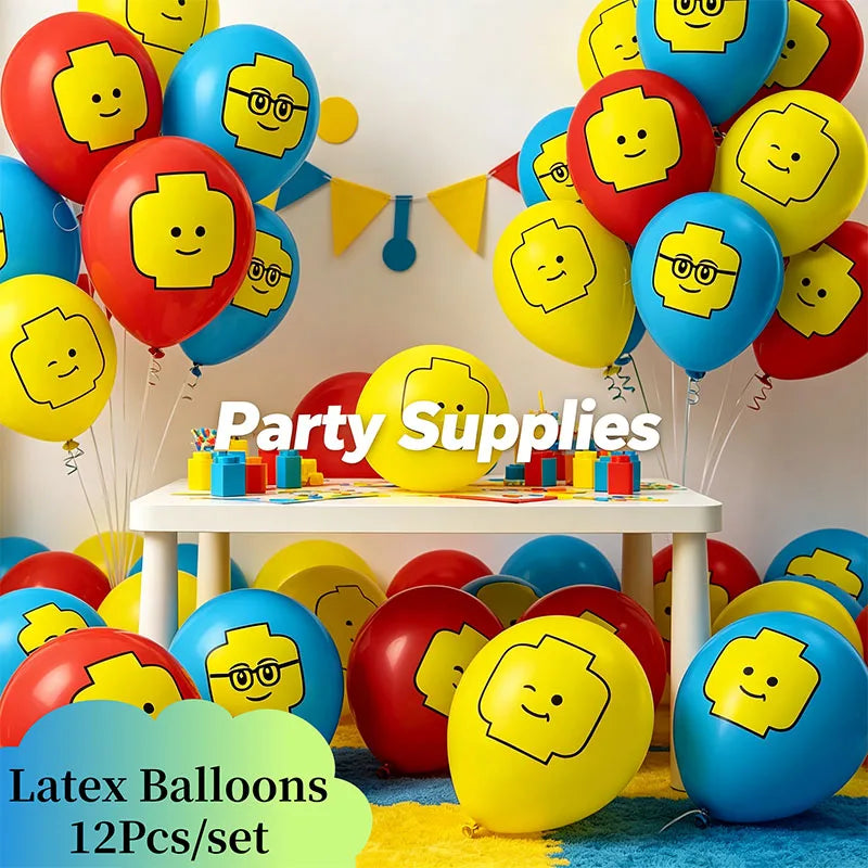12 Inch Latex Building Block Theme Balloons for Party Decoration - Set of 12