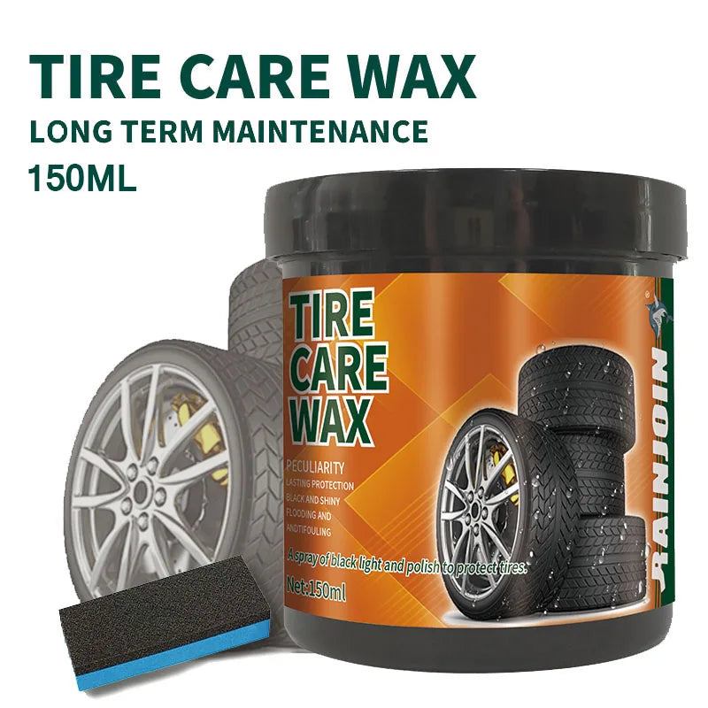 Car Tire Shine Wax with Sponge - Black Brightening & Protective Wheel Cleaner
