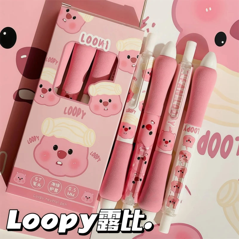 4Pcs Loopy Ballpoint Pens Set - Cute Cartoon Beaver Quick-Dry Gel Ink Signature Pens for Students & Gift