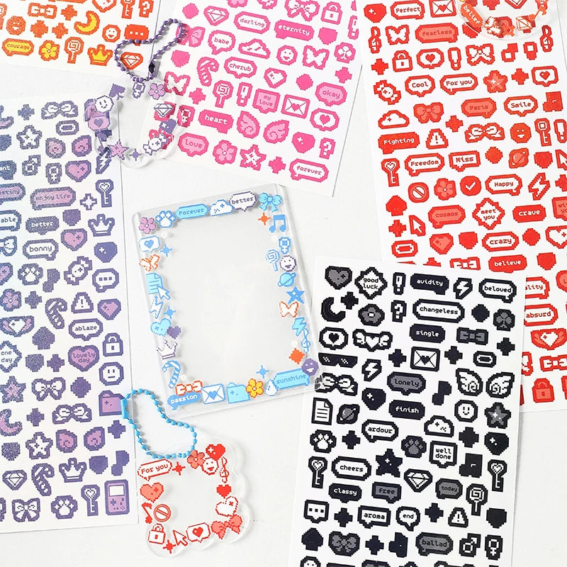 Funny Pixel Heart Stickers for DIY Photo Cards Scrapbooking Carft and Decor