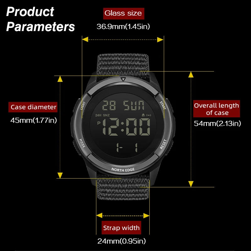 Mens Digital Sports Watch Waterproof 50M with Stopwatch & Luminous Display