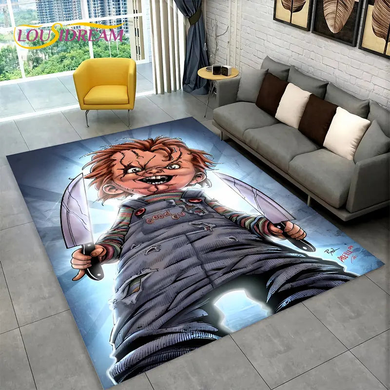 Horror Movie Character Chucky Cartoon Area Rug - Non-slip Living Room & Bedroom Carpet