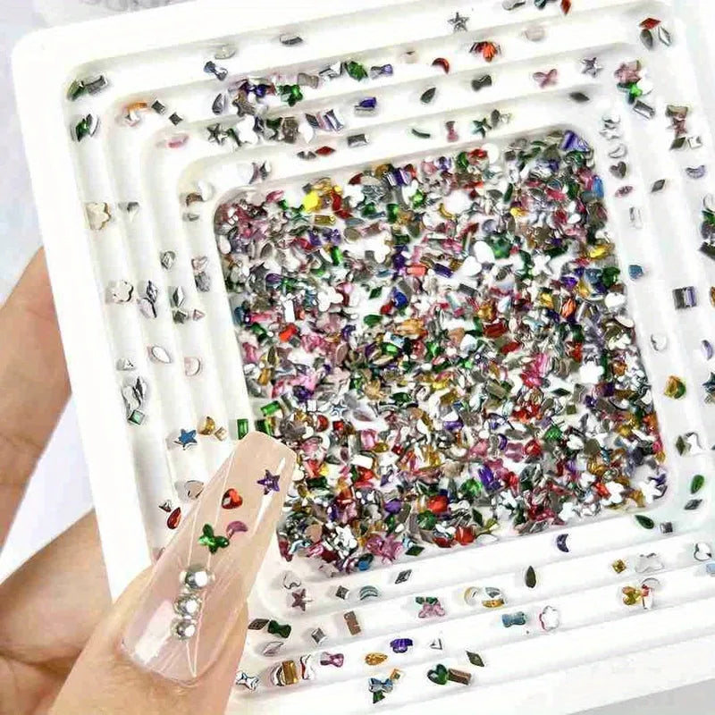 Mini Nail Art Rhinestones 500-1000Pcs Flatback Diamonds Mixed Shapes for DIY Manicure Decoration