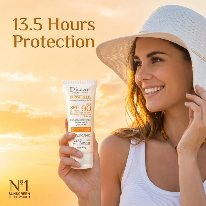 SPF90 PA+++ Oil-Free Sunscreen Cream with Organic Antioxidants & Light Coverage