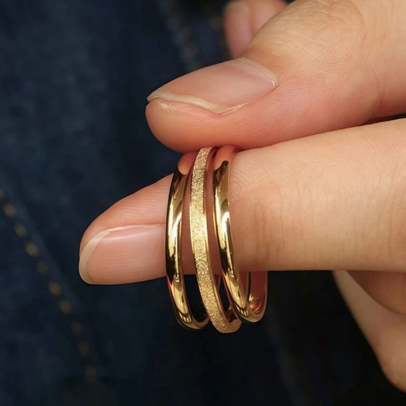 Vintage 3-Piece Gold Plated Stainless Steel Stacking Rings Set for Women