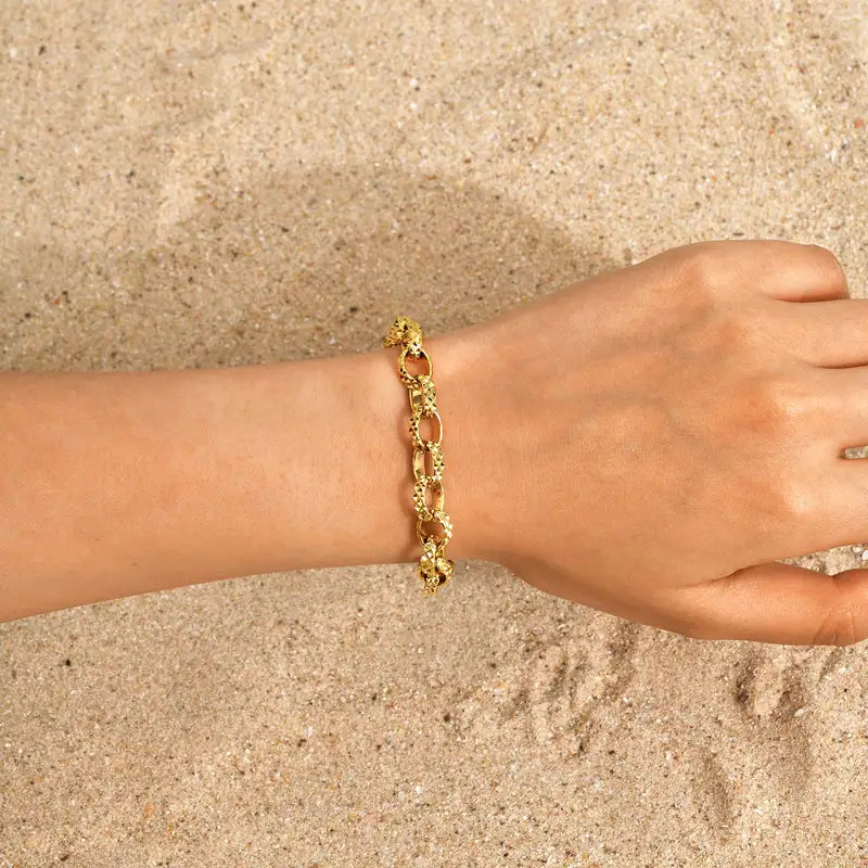 Minimalist Geometric Stainless Steel Bracelet for Women 18K Gold Plated Chunky Chain