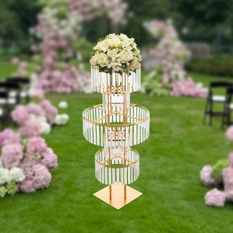 5-Tier Wedding Centerpiece Flower Stand with Acrylic Hanging Vases - Gold/Silver/Red/Light Grey/YELLOW