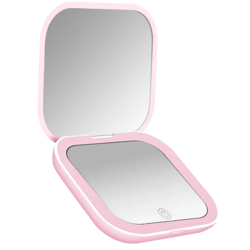 Mini Travel Folding LED Makeup Mirror with Lights & 2X Magnification