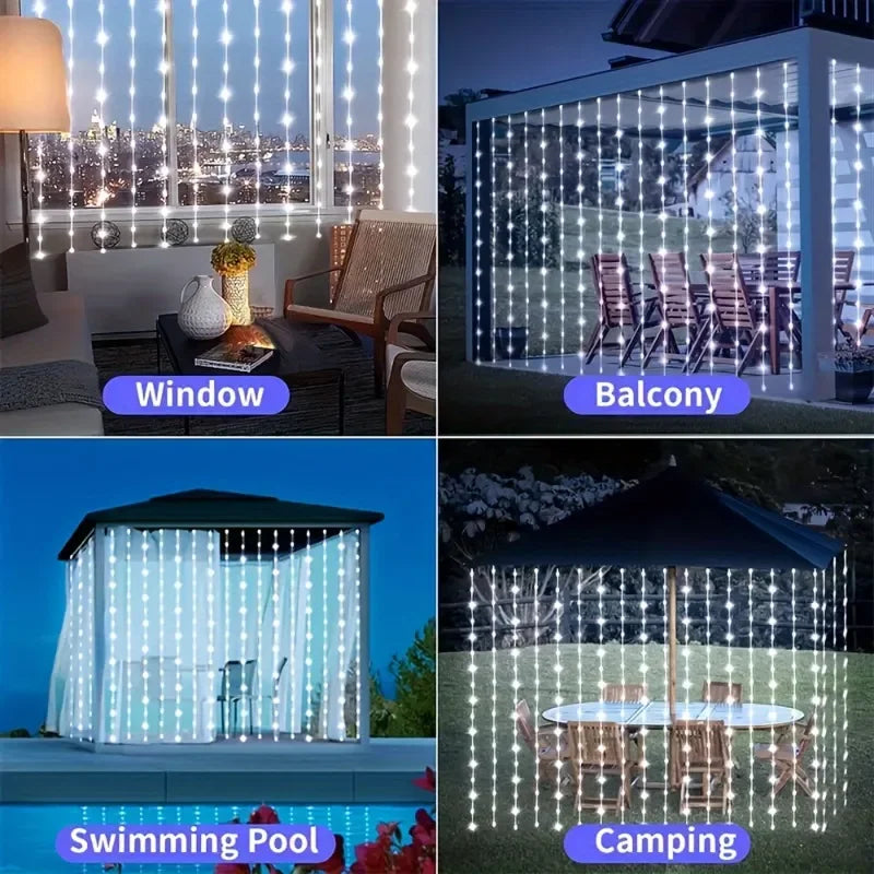Outdoor String Lights Solar Curtain String Lights for Wedding Garden Bedroom Indoor Wall Decoration