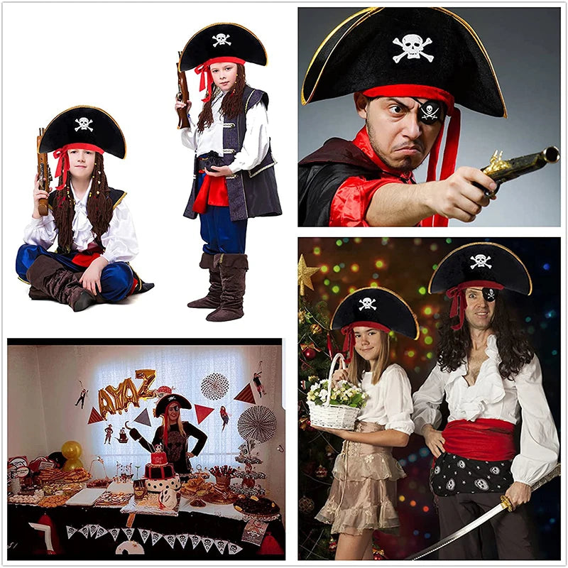 Pirate Captain Hat Costume Accessory for Halloween Parties Kids & Adults