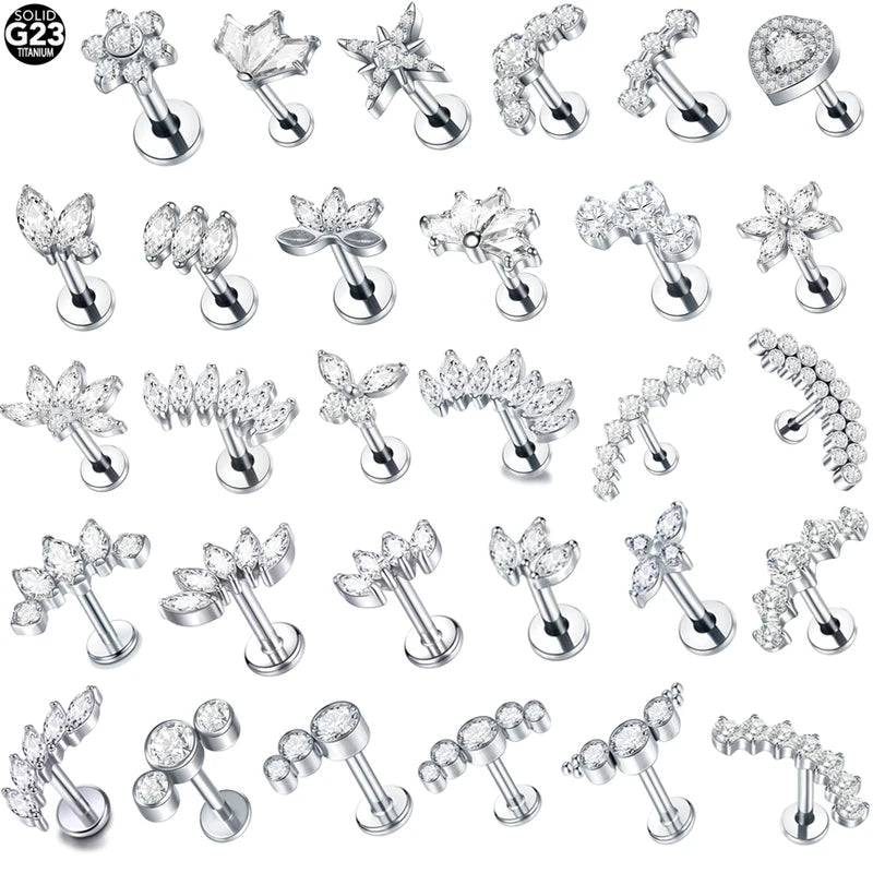 Titanium Labret Ear Tragus Earring Stud Lip Cartilage Helix Body Jewelry 16G