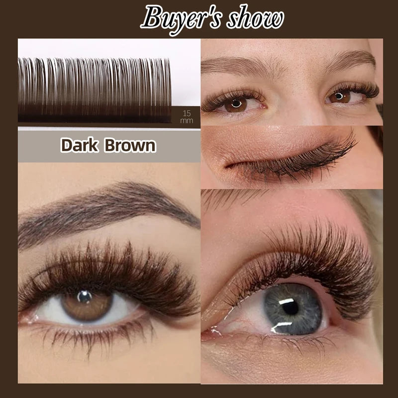 Premium Mink Eyelash Extensions - 32 Rows Brown Chocolate Curl 9-16mm