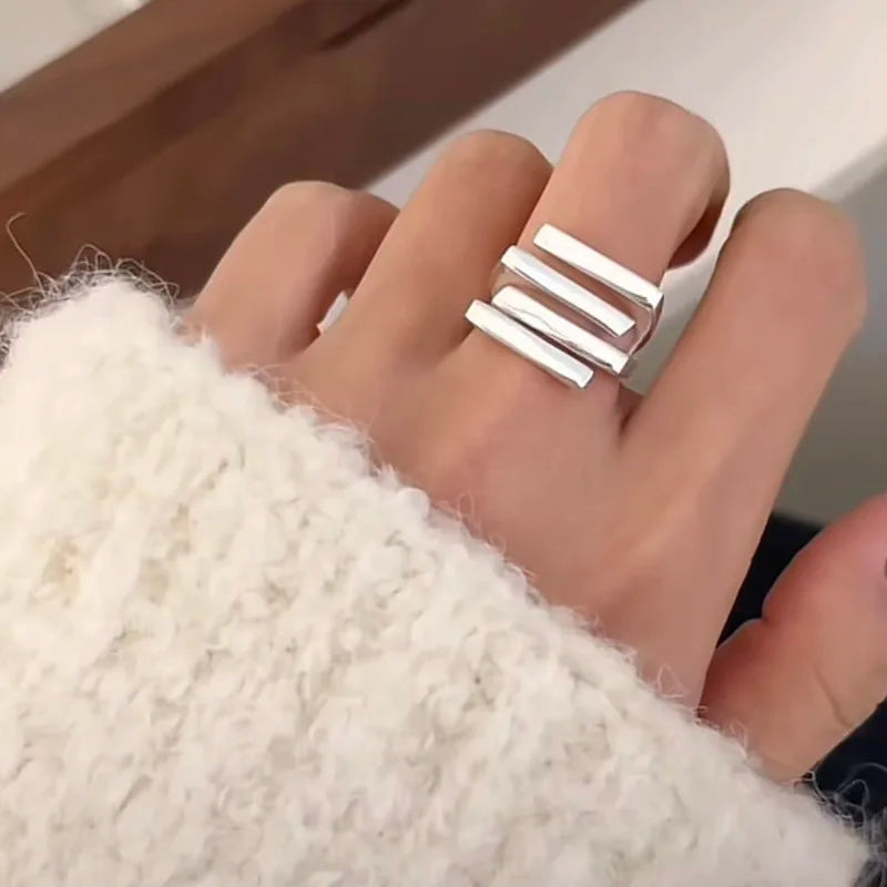 Sterling Silver Geometric Ring for Women Handmade Irregular Retro Gold Zircon
