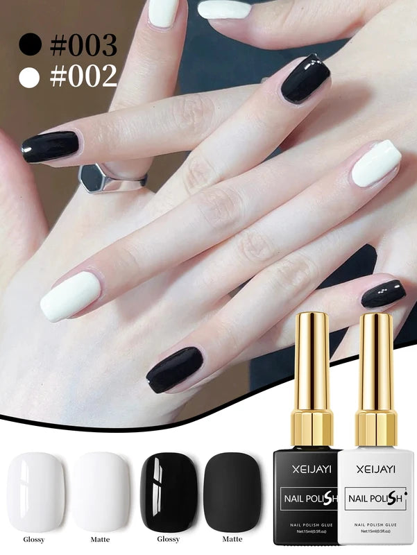 Black and White Gel Nail Polish Set - Long-Lasting & Removable 15ml 2 Pack for Beginners