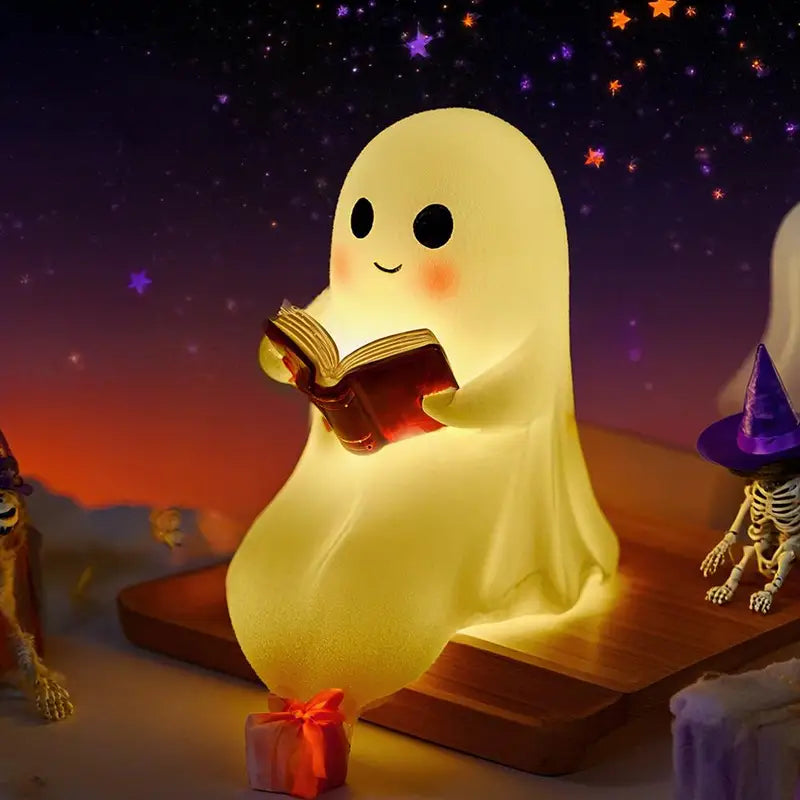 Cute Ghost Reading Book Lamp - Halloween Night Light for Bedroom & Decor
