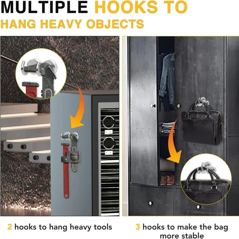 Heavy Duty Magnetic Hook Set - 150 LB Neodymium Magnetic Hangers for Steel Surfaces