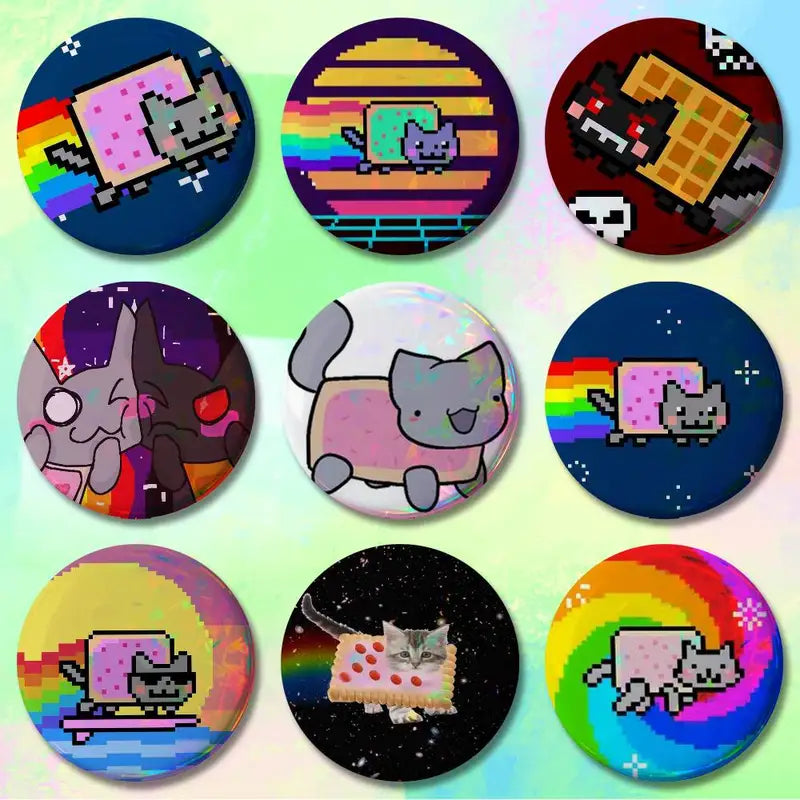 Cute N-Nyan Cat Cartoon Badge Pins for Backpack Accessories - Handmade 58mm