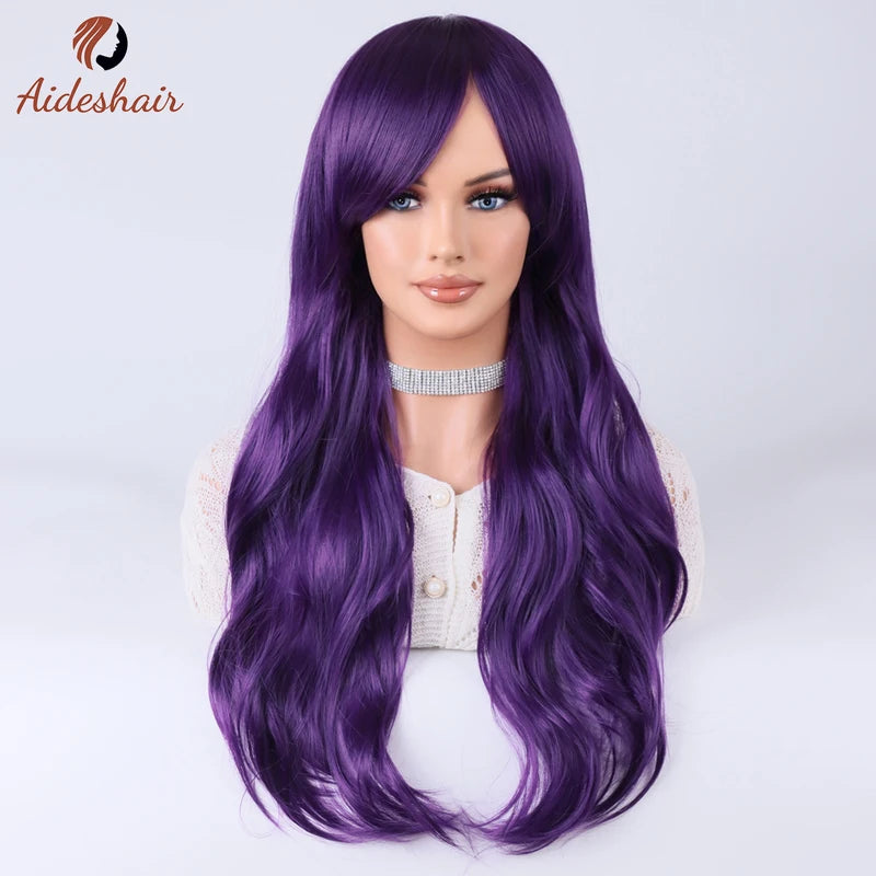 Colorful Diagonal Bangs Long Curly Synthetic Wig for Women Cosplay Party