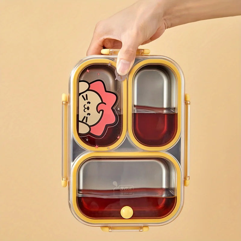Portable Bento Box with 2/3/4 Grid Sections, Leak-Proof Stainless Steel Lunch Container for Kids