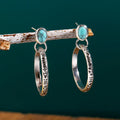 Vintage Metal Circle Earrings with Red Stone Bohemian Jewelry for Women
