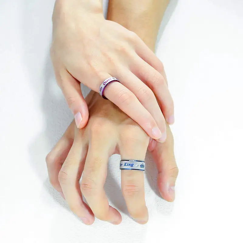 Couple Rings Stainless Steel Her King His Queen Promise Jewelry Wedding Band Set