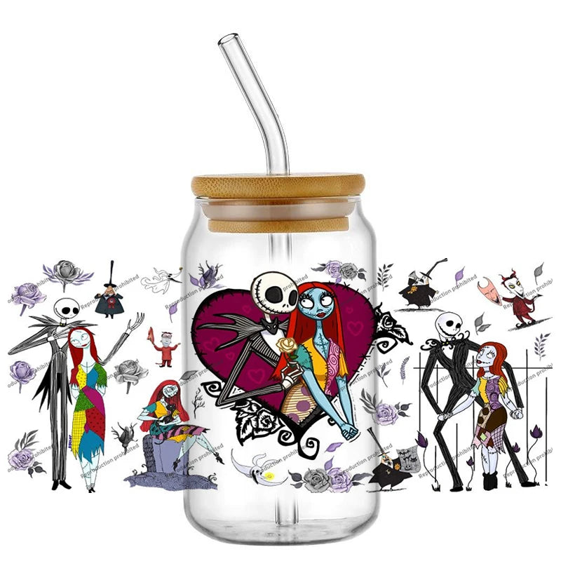 Halloween UV DTF Transfer Sticker Set - Jack Skellington Sally 3D Glass Decals