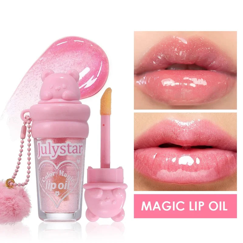 Kawaii Bear Lip Gloss Oil, Natural Color Changing, Plump & Glossy Lips