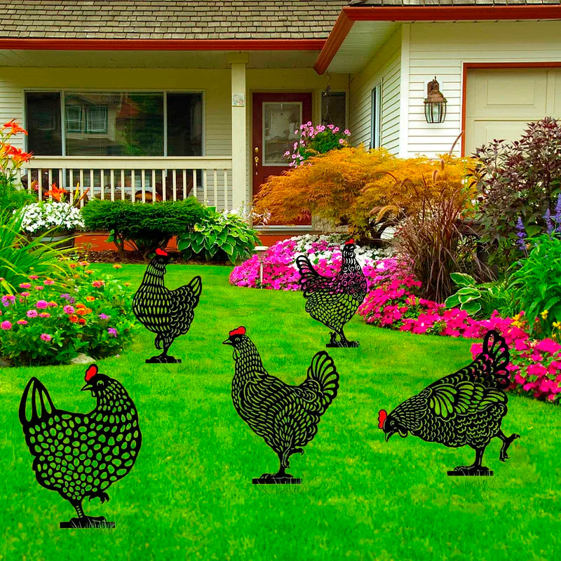 Garden Chicken Yard Art Stakes Outdoor Lawn Decor Gift for Garden and Patio
