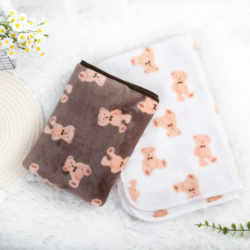 Soft Fluffy Pet Blanket for Dogs and Cats - Warm Comfortable Flannel Mat with Paw Print Pattern
