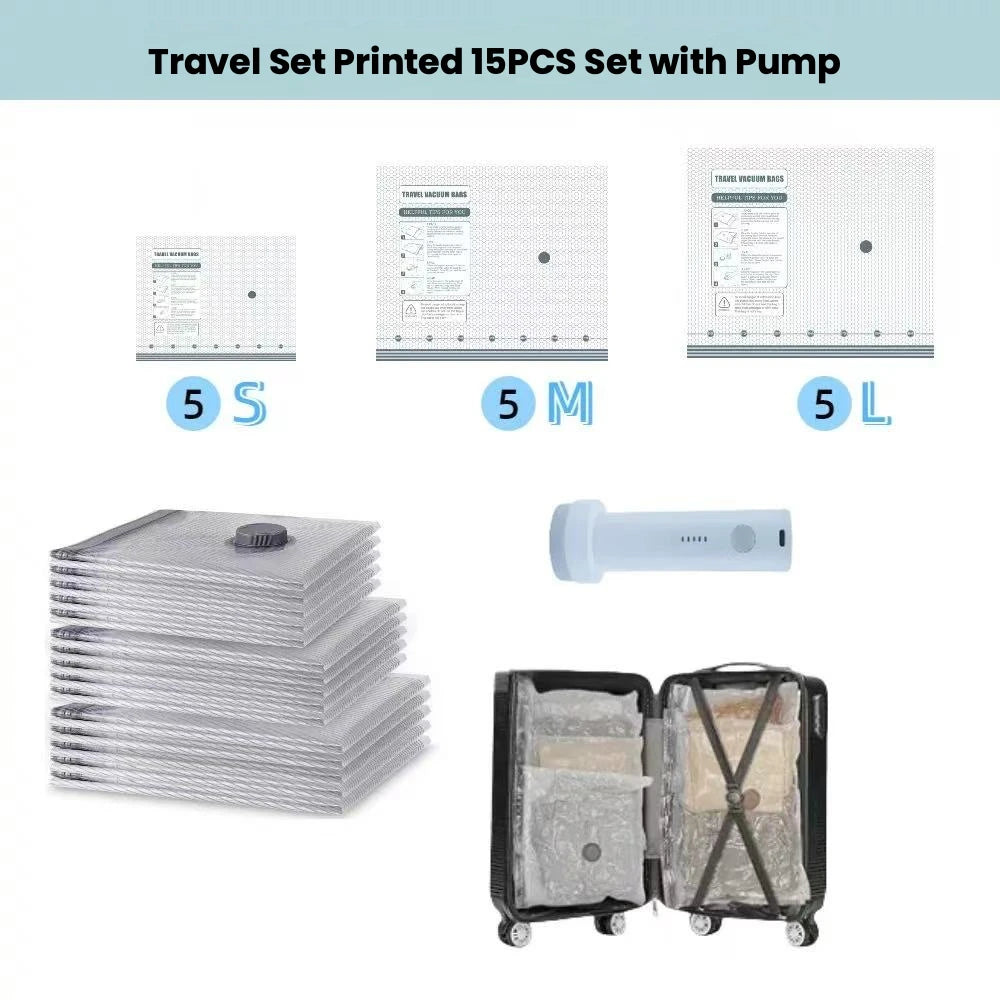 Vacuum Compression Storage Bags with Portable Air Pump - Space Saving Organizer Sets
