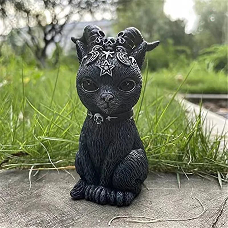 Black Cat Resin Statue Mysterious Halloween Tabletop Decoration - Cute Witch Cat Doll