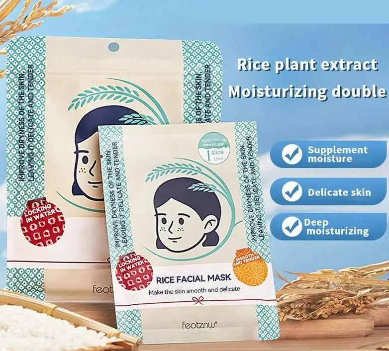 5pcs Facial Mask Set with Rice Extract for Pore Shrinkage & Oil Control