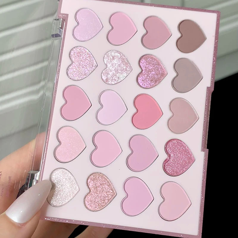 Heart-Shaped 20-Color Eyeshadow Palette - Matte & Shimmer Colors for Creative Makeup
