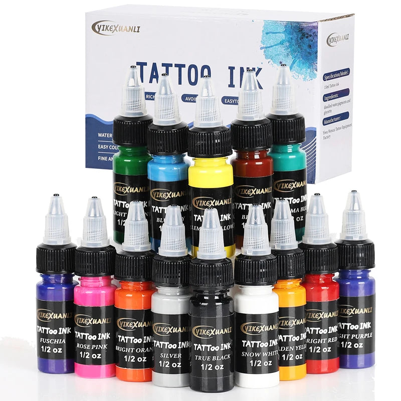 14-Color Tattoo Ink Set - Professional Body Art Pigments for Permanent Makeup