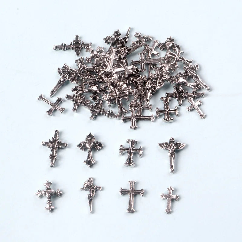 50pcs Mixed Punk Retro Cross Nail Charms for Manicure Nail Art Decoration