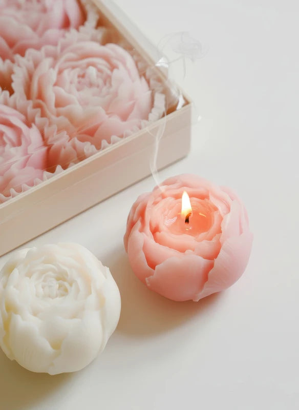 Rose Flower Shaped Soy Wax Candle Set of 4 - Handmade Decorative Gift Box