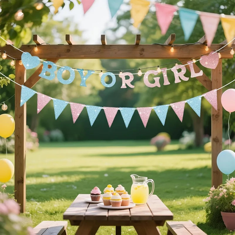 Gender Reveal Banner Decorations for Baby Shower Pink Blue Baby Reveal Supplies