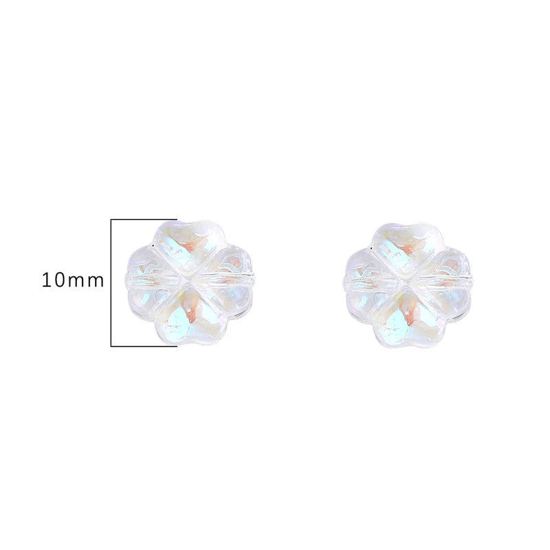 20pcs Glass Four Leaf Flower Shape Beads for Jewelry Making and Crafts