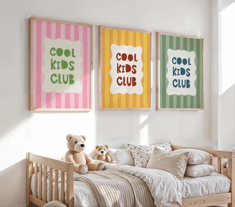Kids Wall Art Canvas Prints - Cartoon Cool Kids Club Home Decor Poster