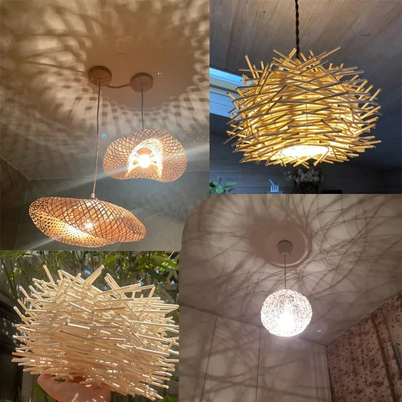 Boho Rattan Wicker Bamboo Pendant Light Ceiling Chandelier Home Decor