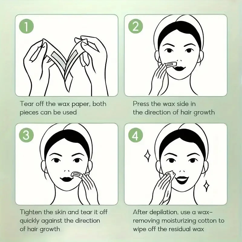 Depilatory Wax Strips for Hair Removal - Cold Wax Paper for Face Body Legs